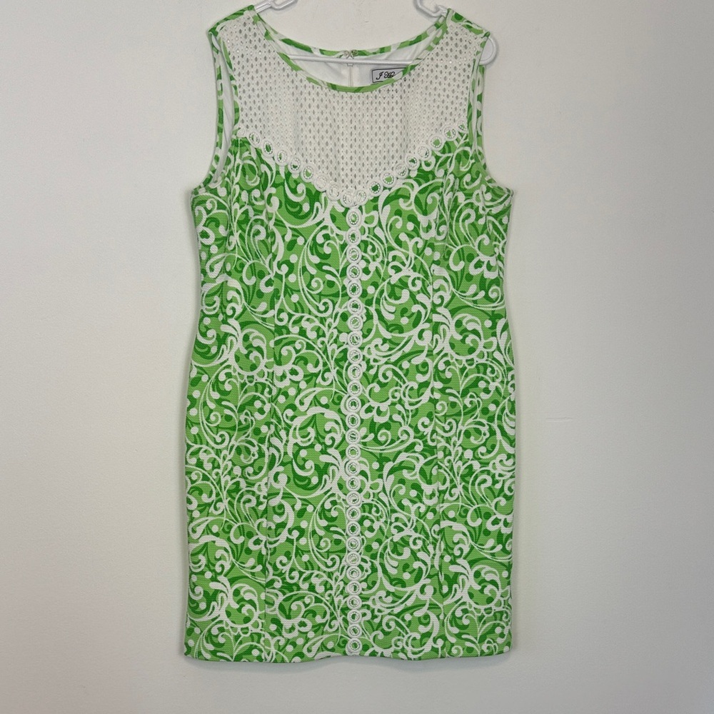 Jessica Howard Lime Green and White Sleeveless Dress with Embroidery. Size 16/18